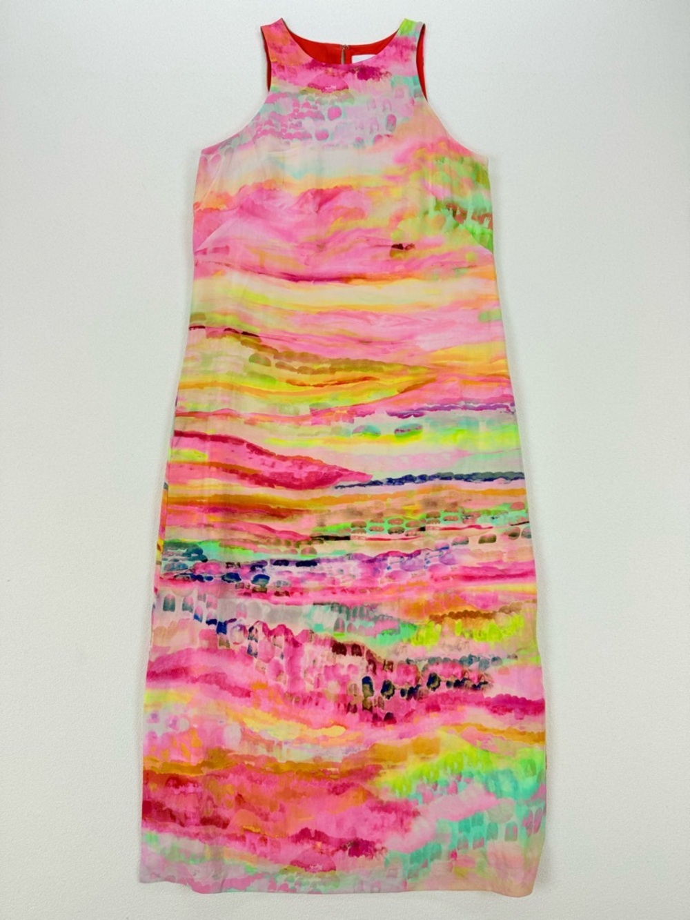 HD in Paris Anthropologie Silk Dress Water-Colour Print Sleeveless Shift MIDI